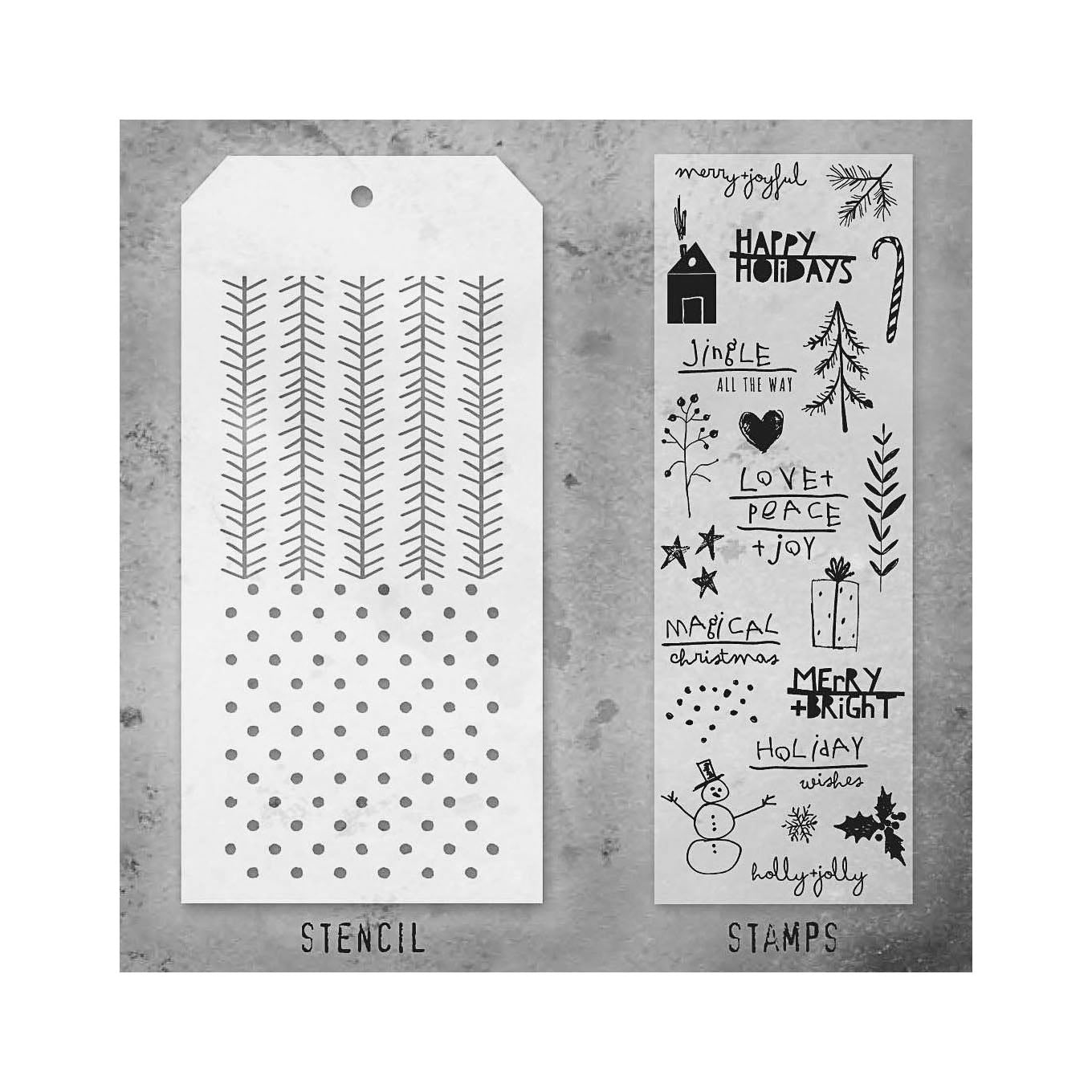 Tim Holtz Clear Stamps and Stencil Seasonal Scribble, Polkadot, Tinsel thmm136 product image 1