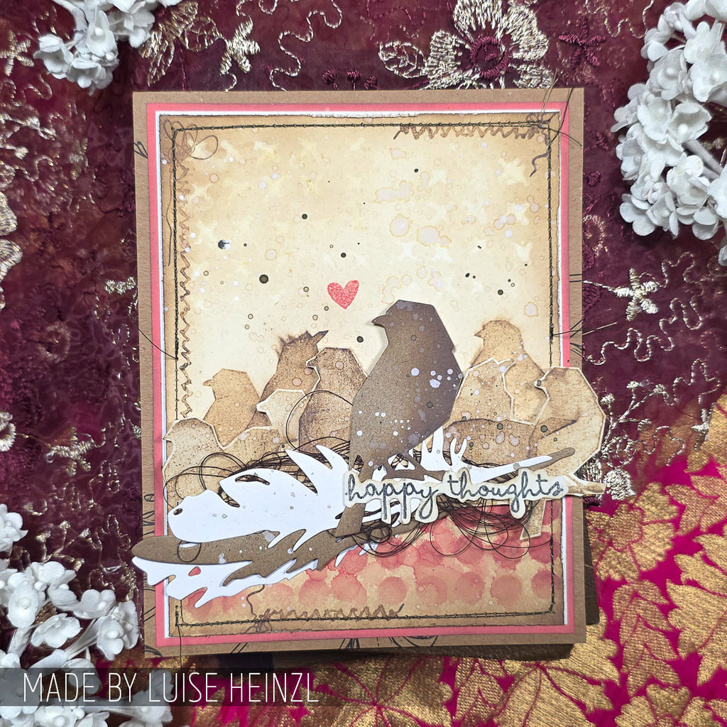Tim Holtz Clear Stamps and Stencil Silhouette Birds, Stitches, Dotted and Dashes thmm182 happy thoughts