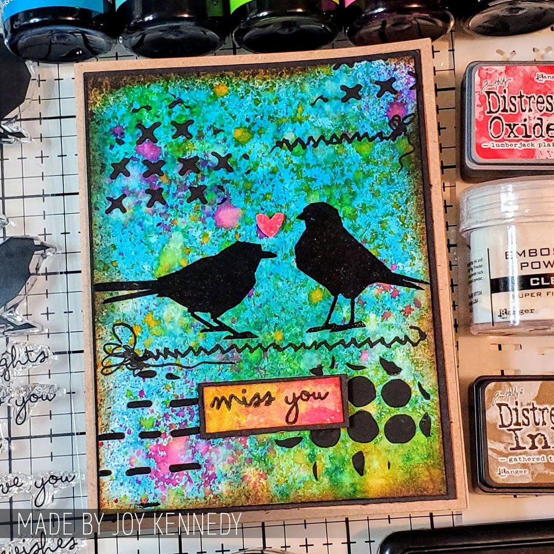 Tim Holtz Clear Stamps and Stencil Silhouette Birds, Stitches, Dotted and Dashes thmm182 miss you
