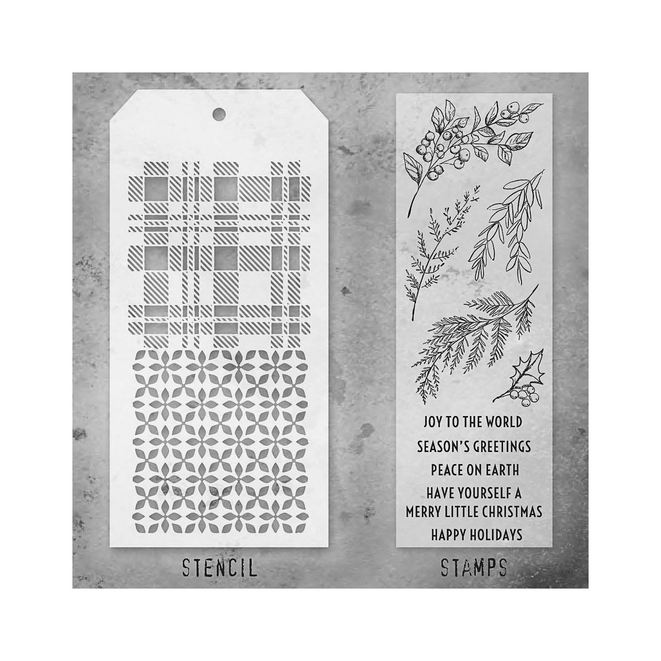 Tim Holtz Clear Stamps and Stencil Sketch Greenery, Plaid and Nordic thmm132 product image
