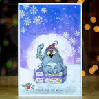 Tim Holtz Clear Stamps and Stencil Snarky Cat Christmas, Holiday Knit and Pines thmm134 present