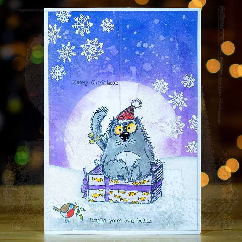 Tim Holtz Clear Stamps and Stencil Snarky Cat Christmas, Holiday Knit and Pines thmm134 present