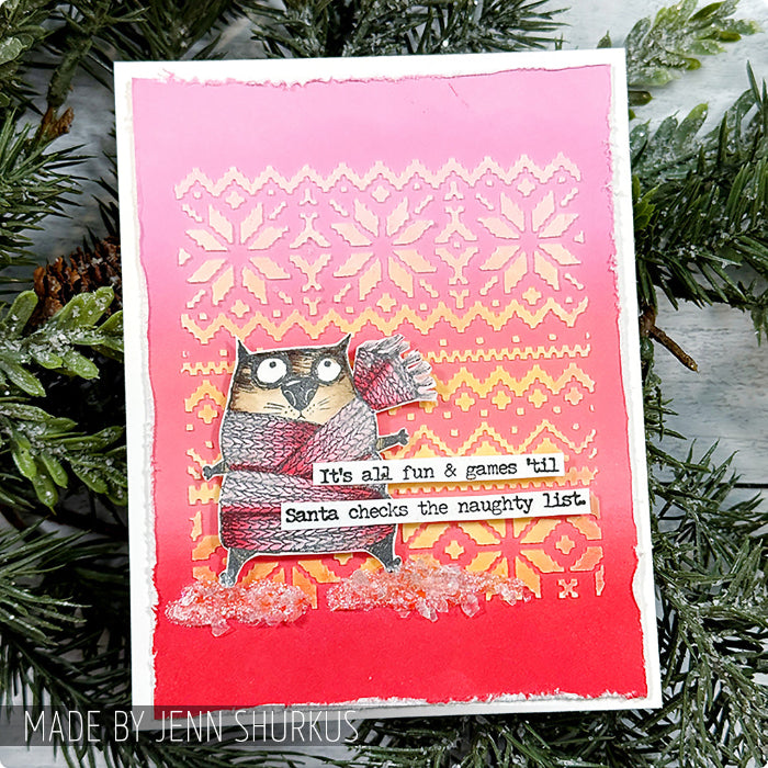 Tim Holtz Clear Stamps and Stencil Snarky Cat Christmas, Holiday Knit and Pines thmm134 knit
