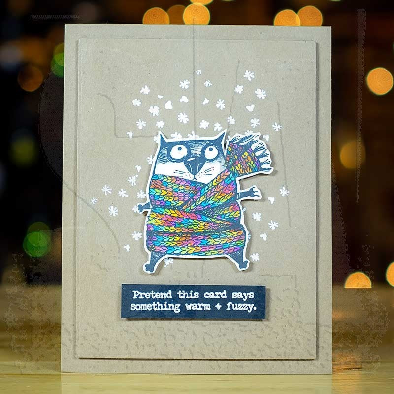 Tim Holtz Clear Stamps and Stencil Snarky Cat Christmas, Holiday Knit and Pines thmm134 scarf