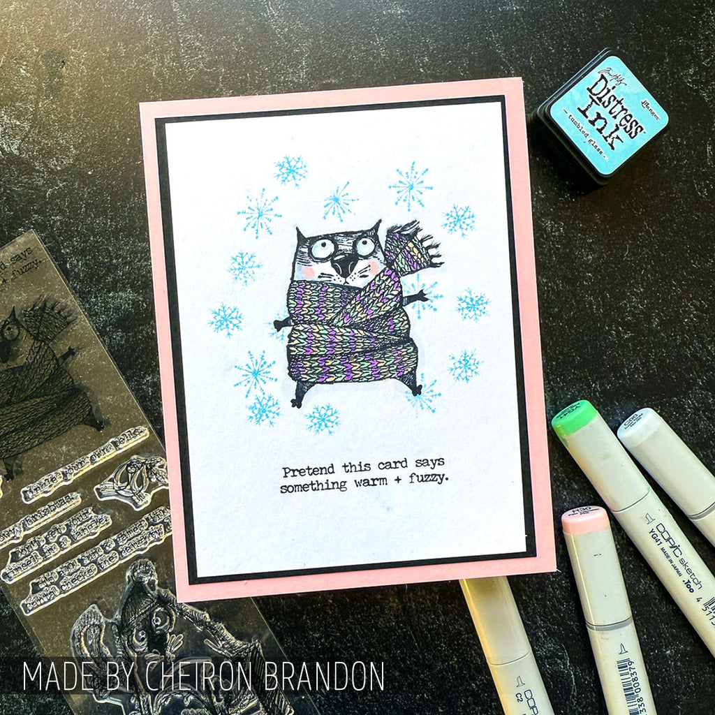 Tim Holtz Clear Stamps and Stencil Snarky Cat Christmas, Holiday Knit and Pines thmm134 warm