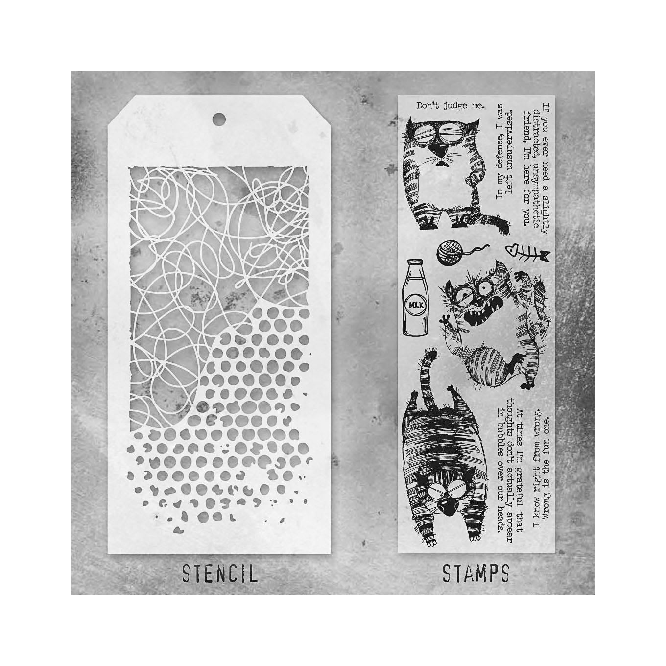 Tim Holtz Clear Stamps and Stencil Snarky Cat, Doodle and Bubble thmm110 product image