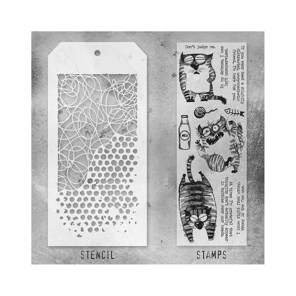 Tim Holtz Clear Stamps and Stencil Snarky Cat, Doodle and Bubble thmm110 product image