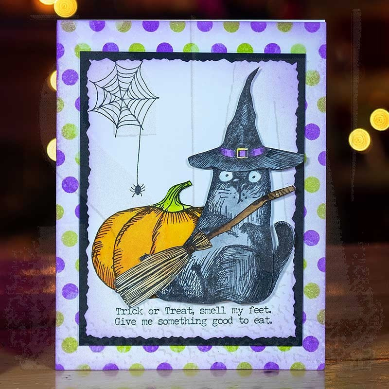 Tim Holtz Clear Stamps and Stencil Snarky Cat Hallowen, Falling Stars and Harlequin thmm125 pumpkin