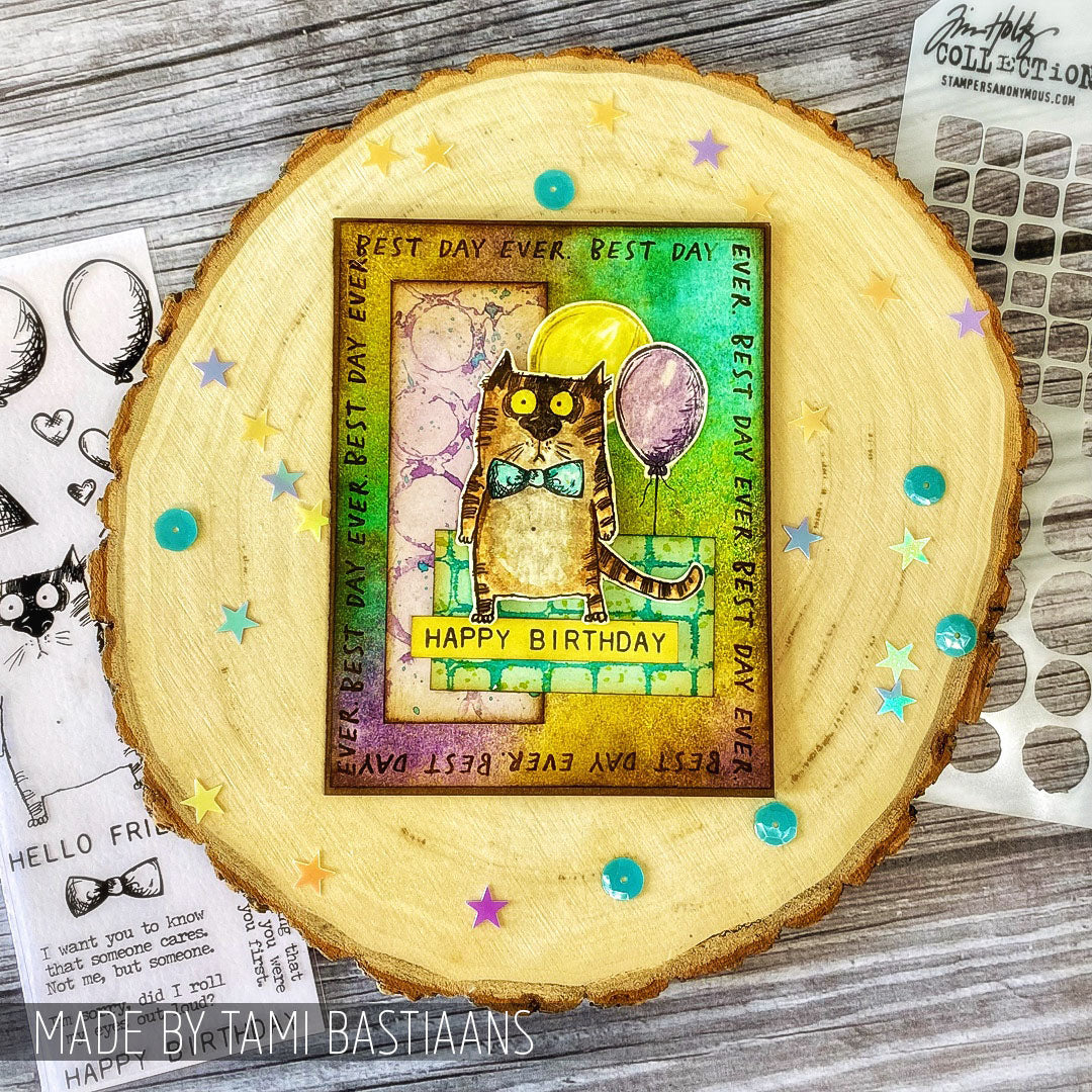 Tim Holtz Clear Stamps and Stencil Snarky Cat, Tiles, and Splotches thmm109 best day