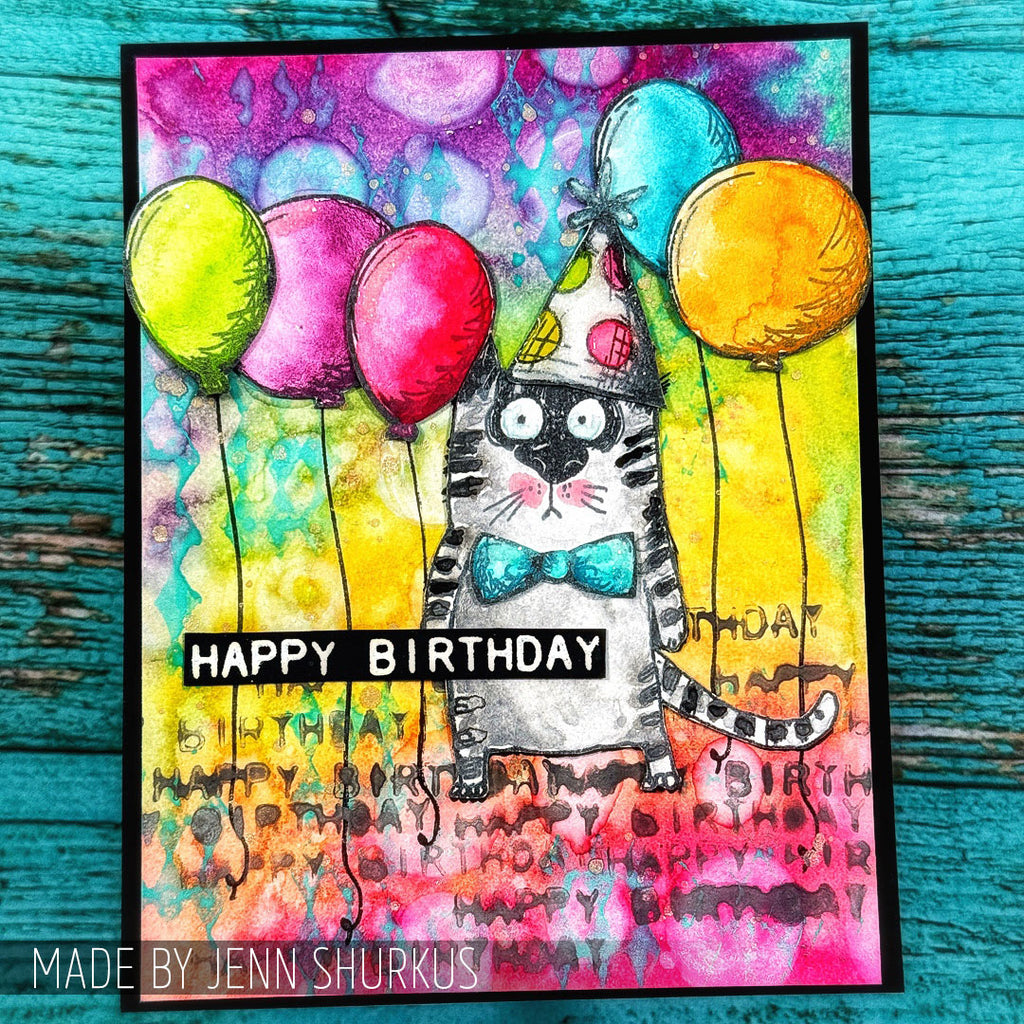 Tim Holtz Clear Stamps and Stencil Snarky Cat, Tiles, and Splotches thmm109 bowtie
