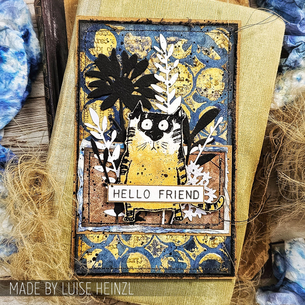 Tim Holtz Clear Stamps and Stencil Snarky Cat, Tiles, and Splotches thmm109 friend