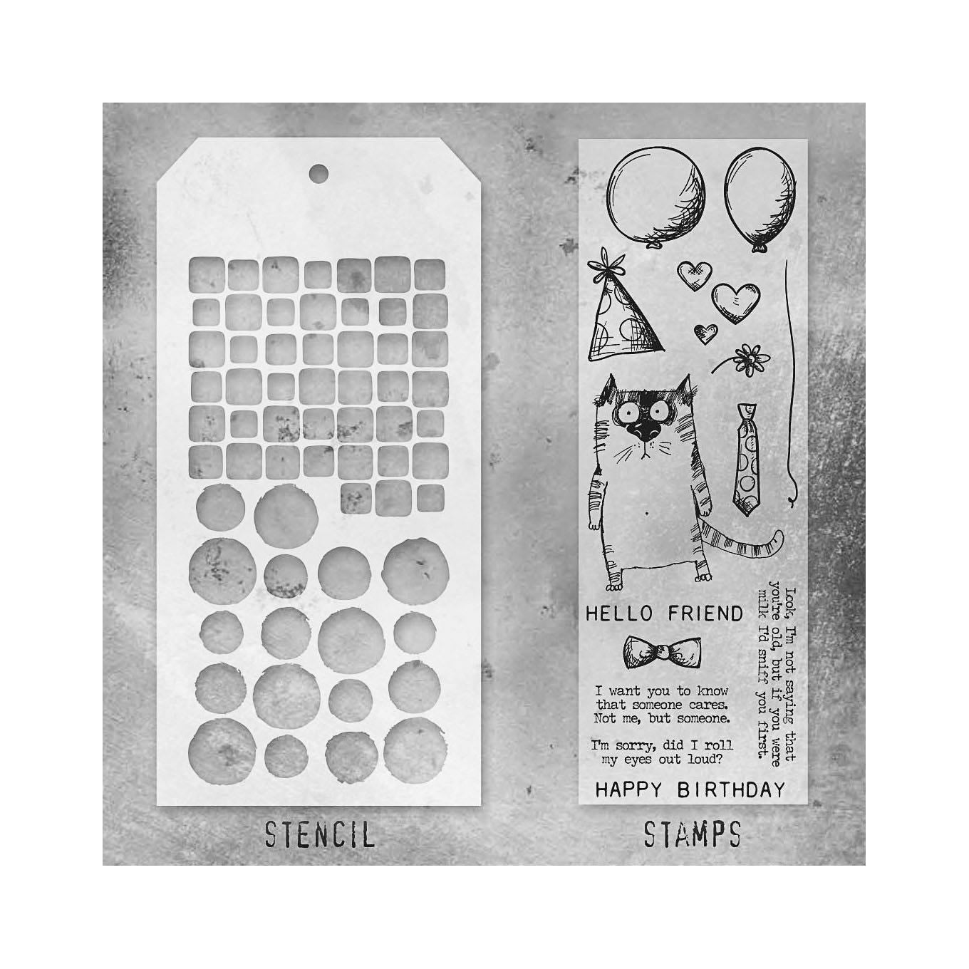 Tim Holtz Clear Stamps and Stencil Snarky Cat, Tiles, and Splotches thmm109 product image