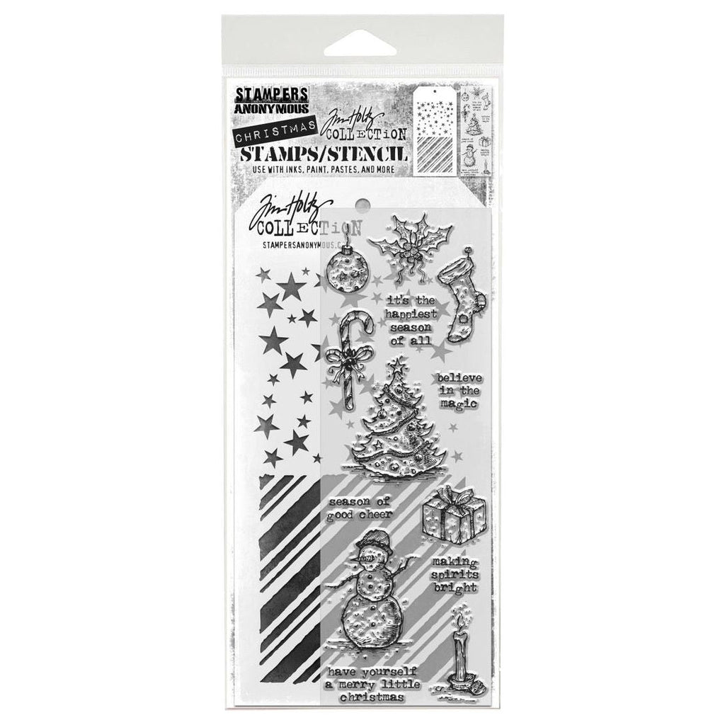 Tim Holtz Clear Stamps and Stencil Tattered Christmas, Peppermint, Falling Stars thmm190