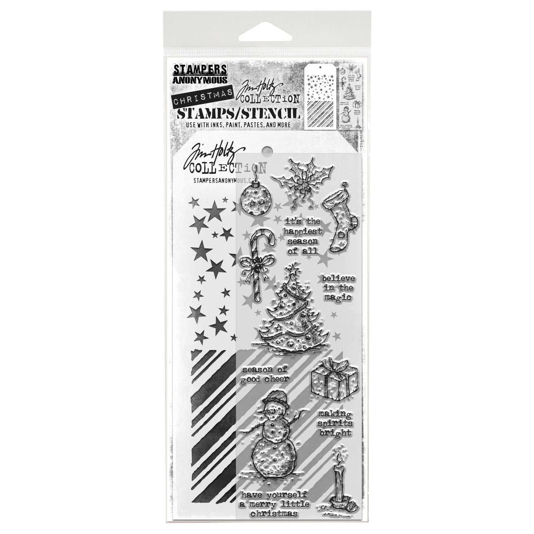 Tim Holtz Clear Stamps and Stencil Tattered Christmas, Peppermint, Falling Stars thmm190