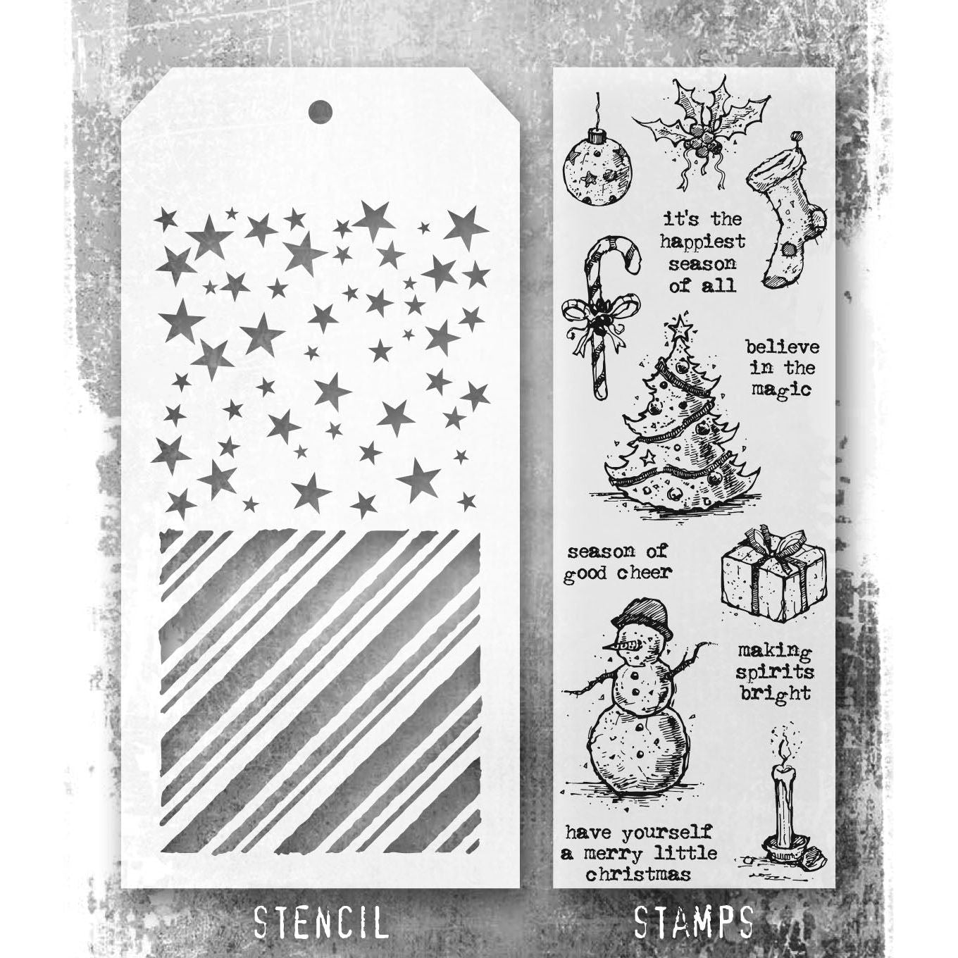 Tim Holtz Clear Stamps and Stencil Tattered Christmas, Peppermint, Falling Stars thmm190 product image