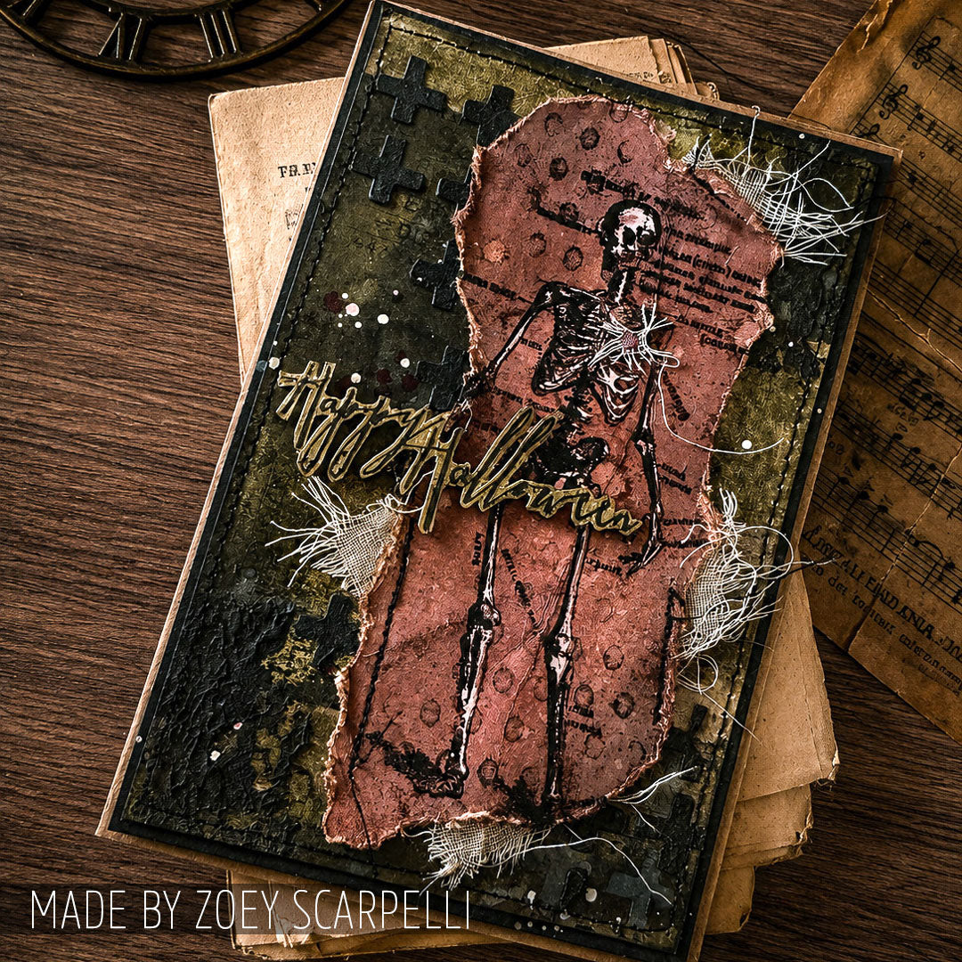 Tim Holtz Clear Stamps and Stencil The Chemist, Plus, Crossbones thmm202 happy halloween card zoey scarpelli