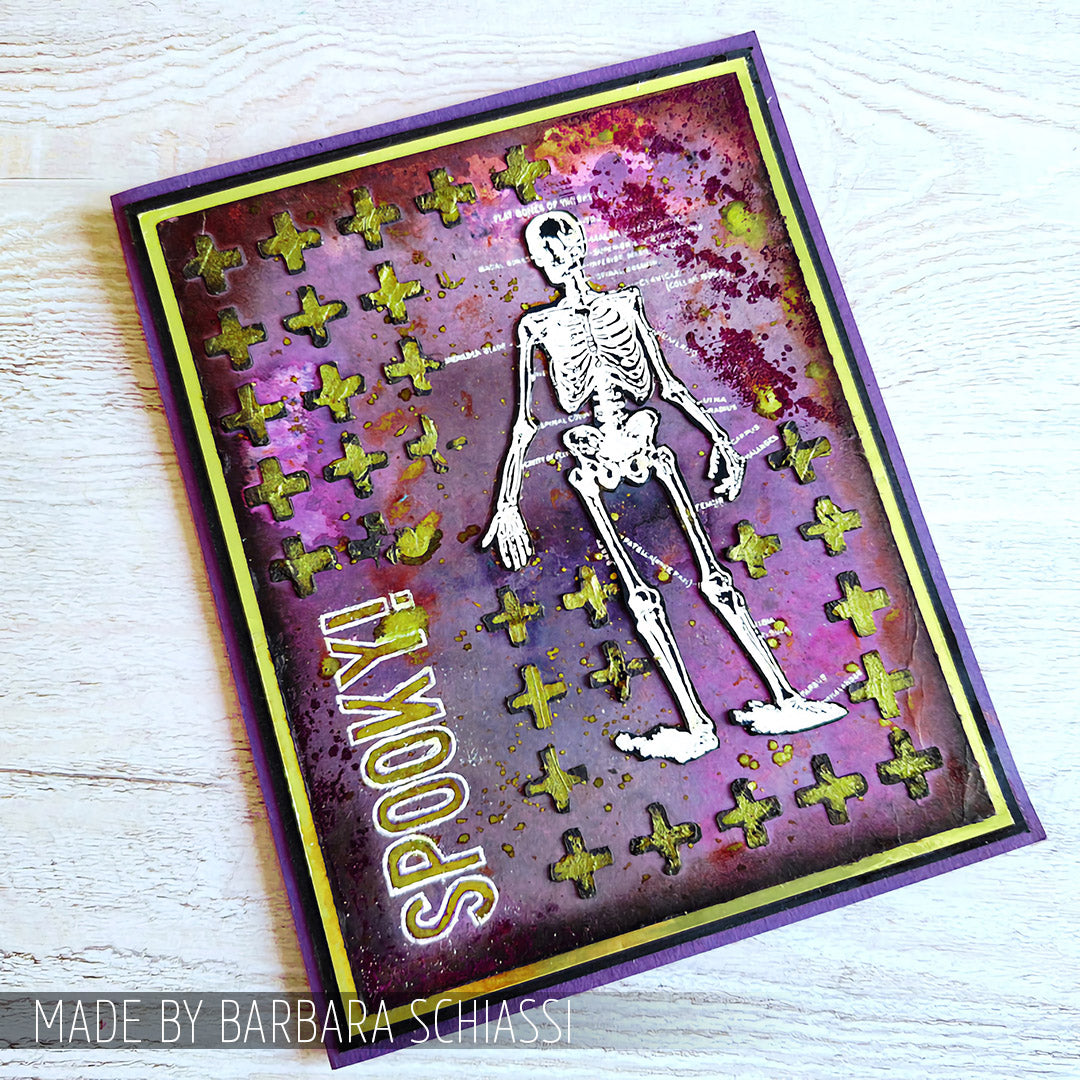 Tim Holtz Clear Stamps and Stencil The Chemist, Plus, Crossbones thmm202 spooky skeleton card barbara schiassi