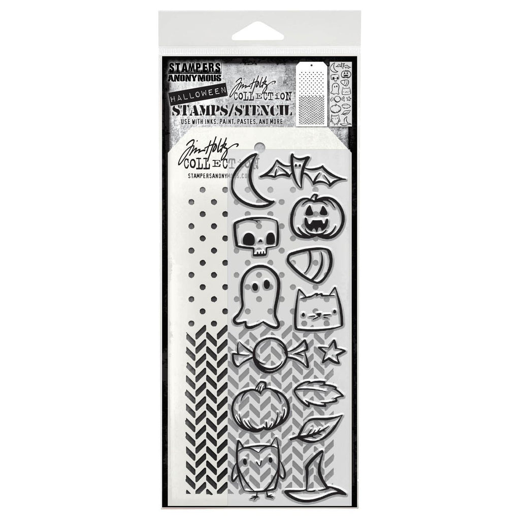Tim Holtz Clear Stamps and Stencil Tiny Frights, Polkadot, Herringbone thmm168