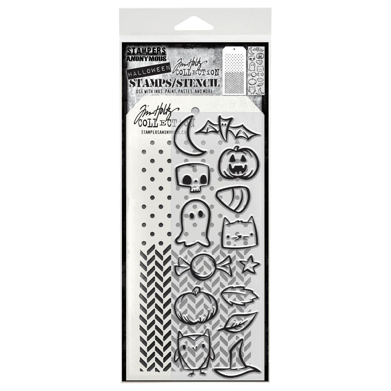 Tim Holtz Clear Stamps and Stencil Tiny Frights, Polkadot, Herringbone thmm168