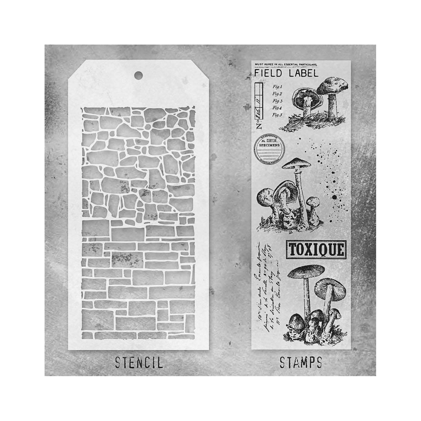 Tim Holtz Clear Stamps and Stencil Tiny Toadstools, Stone and Slate thmm112 product image