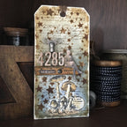 Tim Holtz Clear Stamps and Stencil Tiny Toadstools, Stone and Slate thmm112 tag