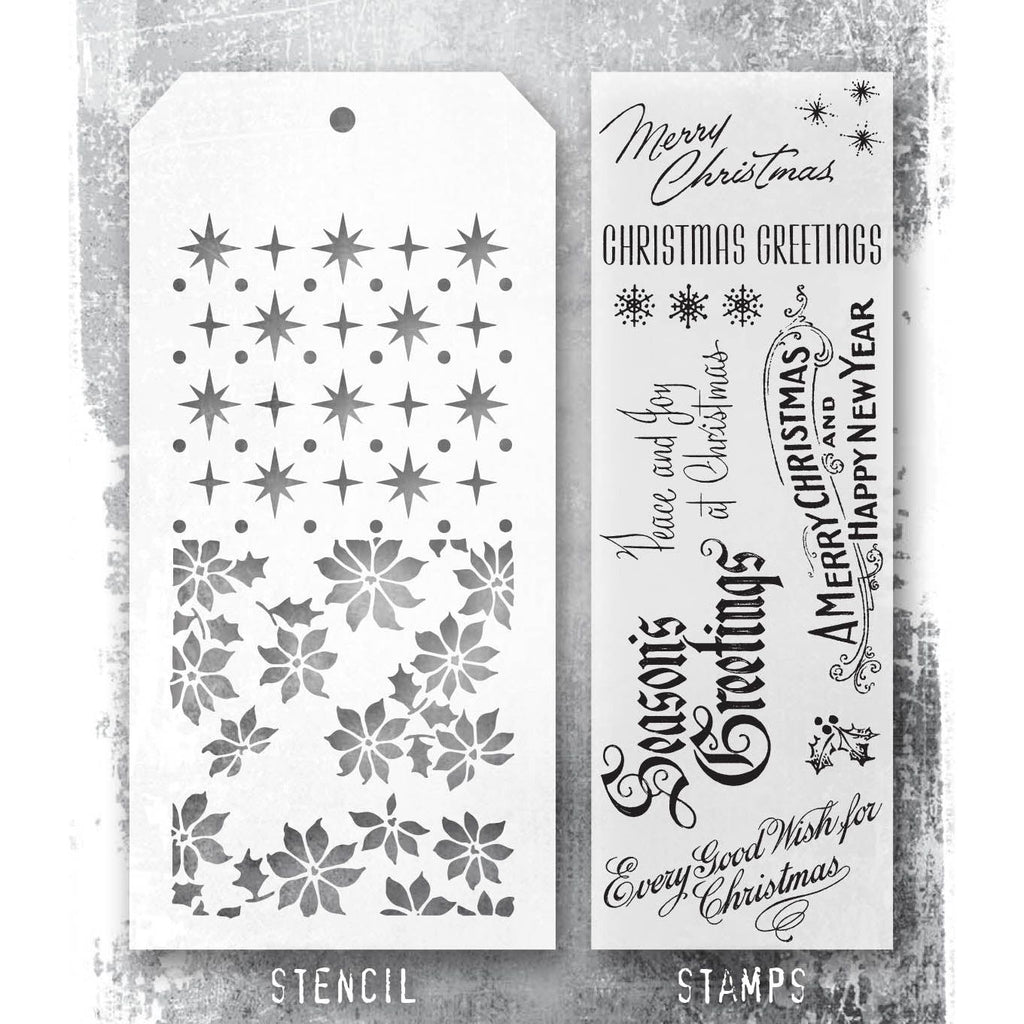 Tim Holtz Clear Stamps and Stencil Vintage Christmas, Starry, Tiny Poinsettia thmm180 product image