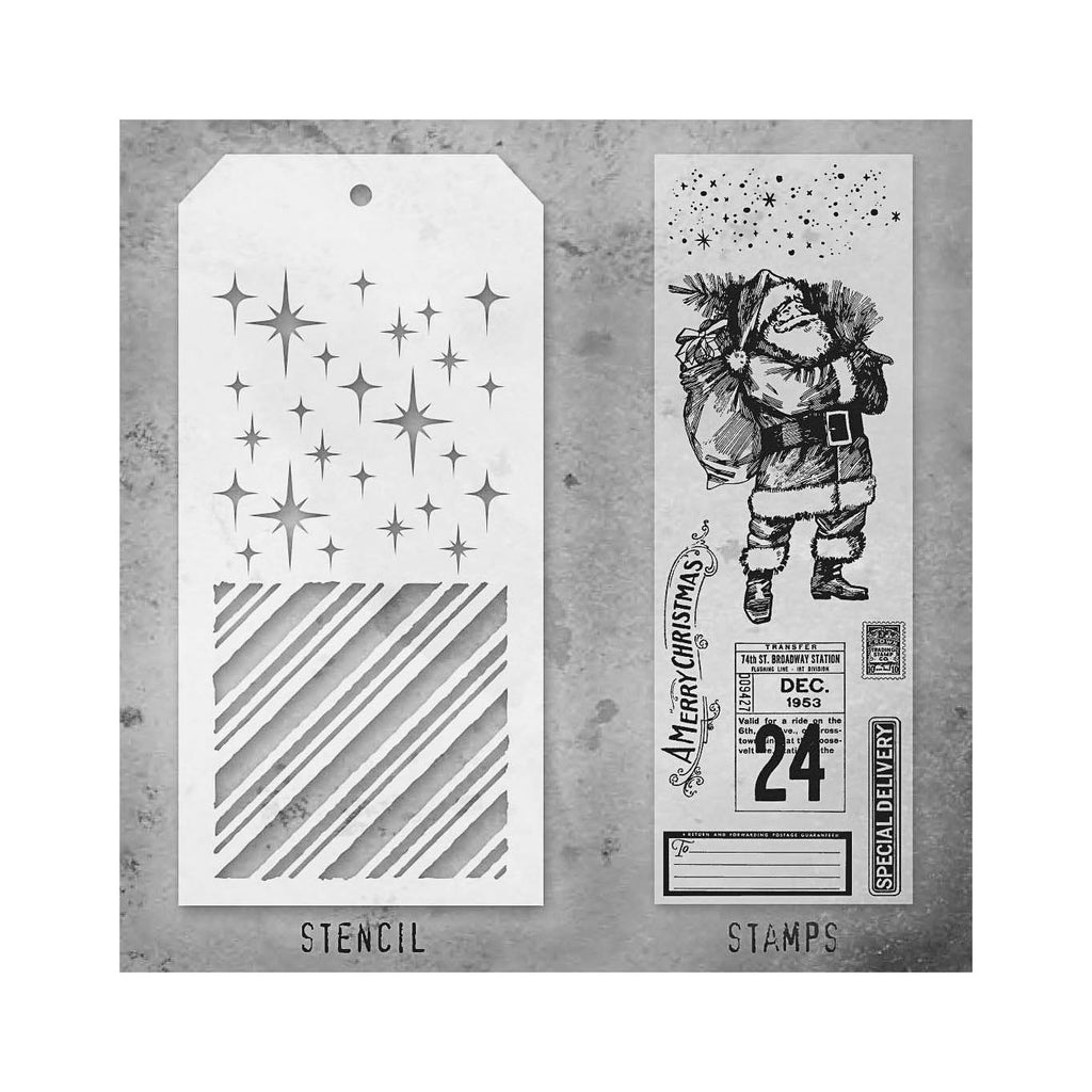 Tim Holtz Clear Stamps and Stencil Vintage Holiday, Sparkle, and Peppermint thmm131 product image