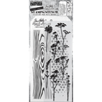 Tim Holtz Clear Stamps and Stencil Wildflower Silhouettes, Woodgrain, and Dot Fade thmm159