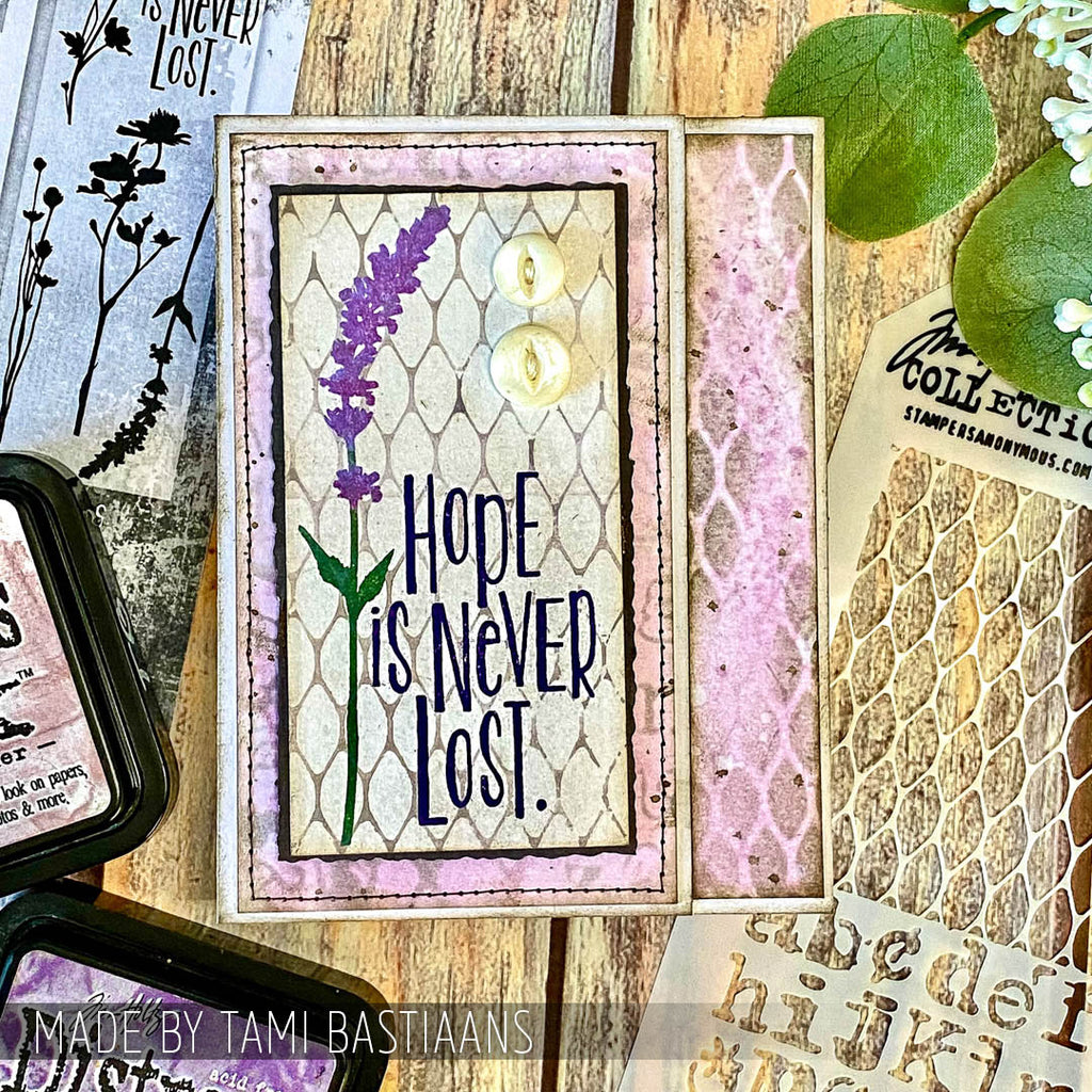 Tim Holtz Clear Stamps and Stencil Wildflowers, Mesh and Typo thmm121 pink