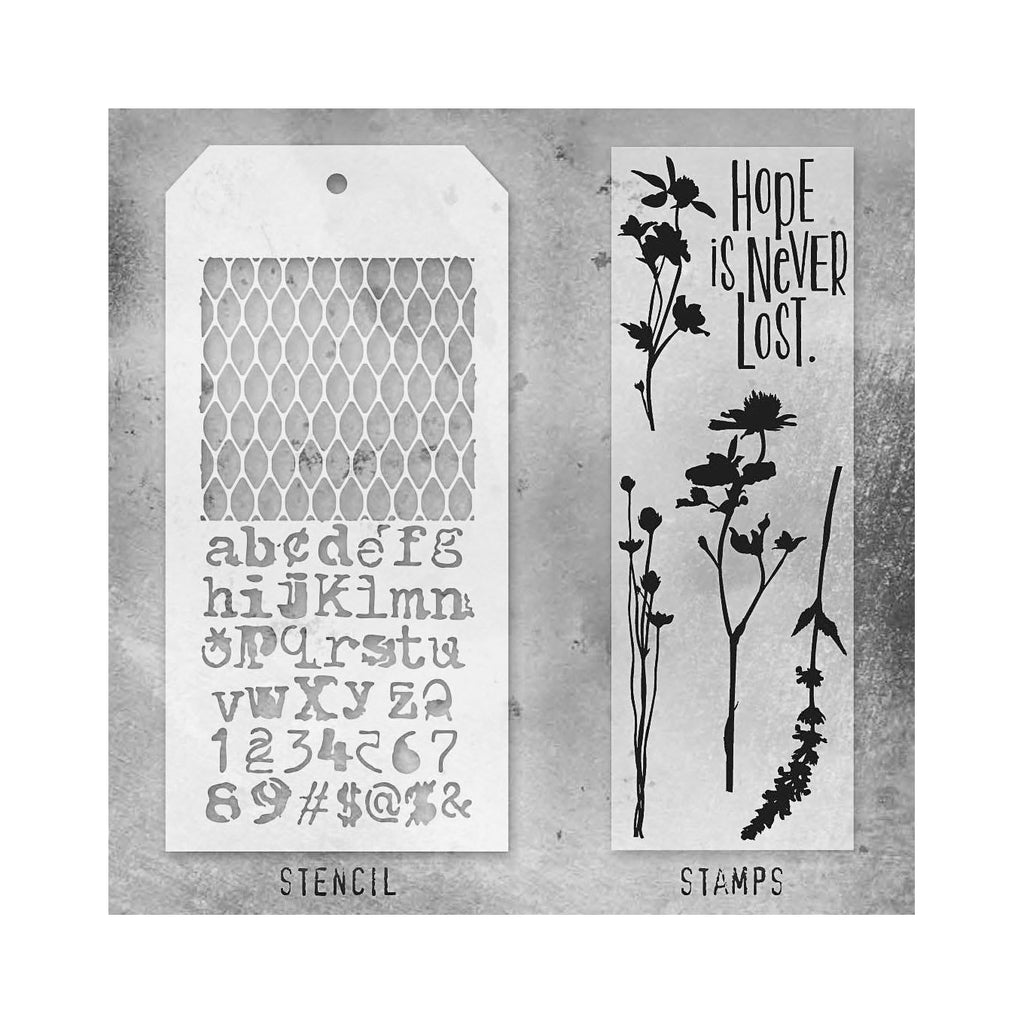 Tim Holtz Clear Stamps and Stencil Wildflowers, Mesh and Typo thmm121 product image