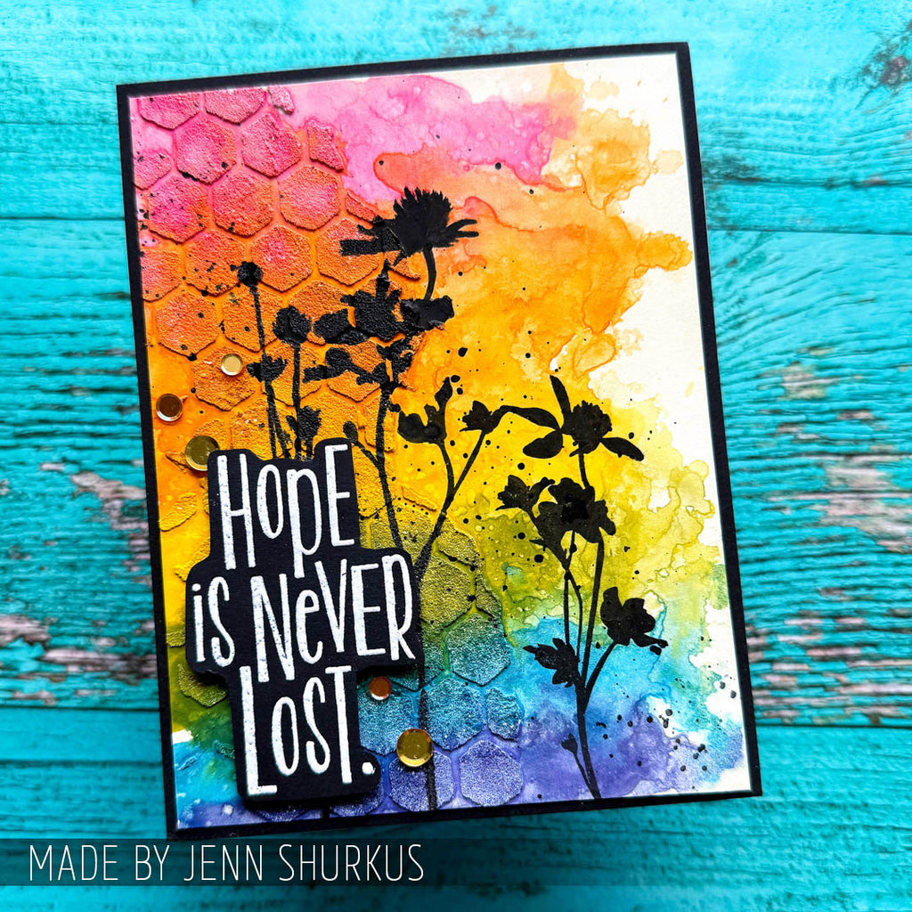 Tim Holtz Clear Stamps and Stencil Wildflowers, Mesh and Typo thmm121 rainbow