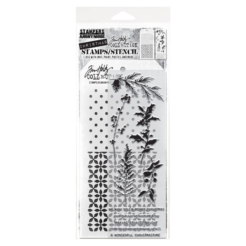 Tim Holtz Clear Stamps and Stencil Winter Watercolor, Polkadot and Nordic thmm155