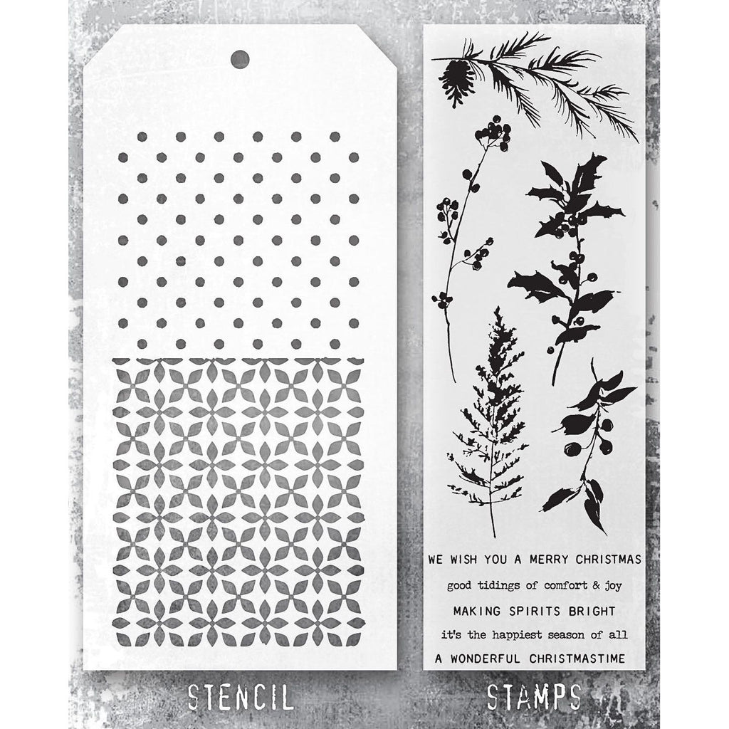 Tim Holtz Clear Stamps and Stencil Winter Watercolor, Polkadot and Nordic thmm155 product image