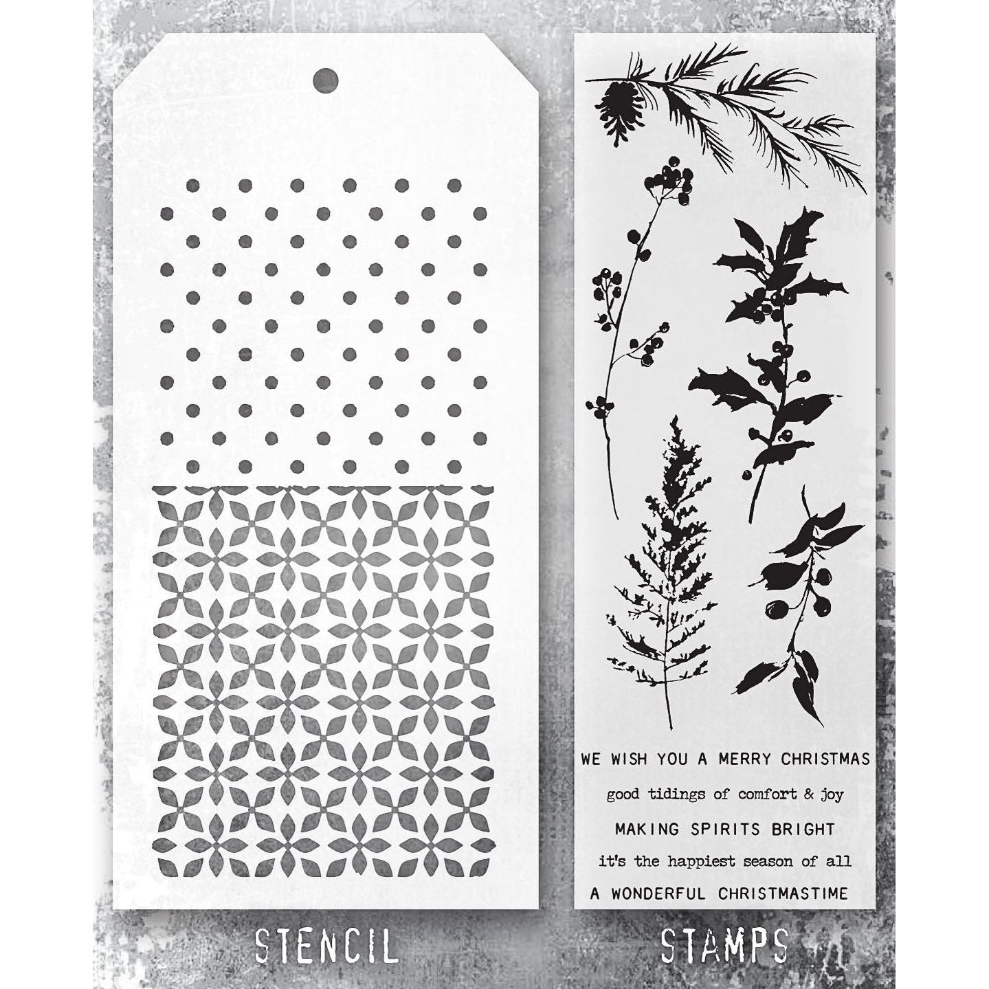 Tim Holtz Clear Stamps and Stencil Winter Watercolor, Polkadot and Nordic thmm155 product image
