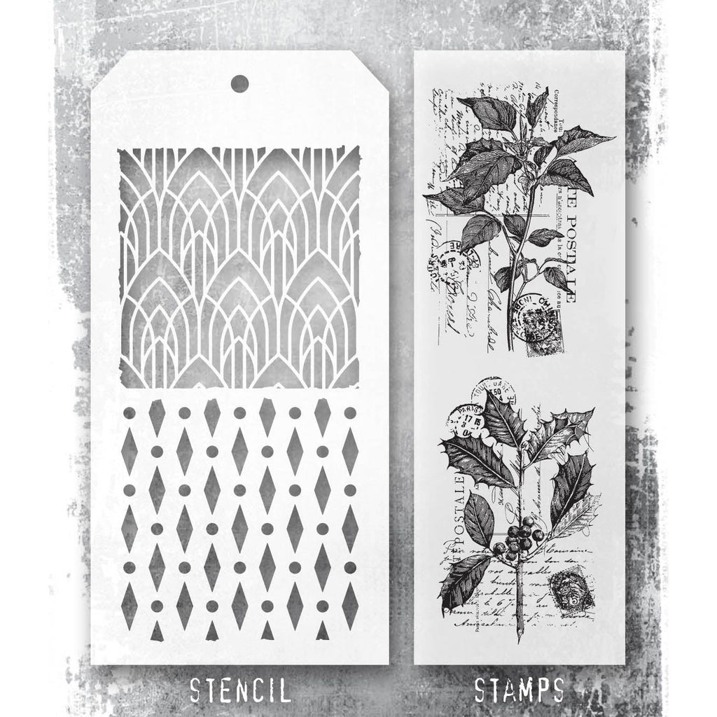Tim Holtz Clear Stamps and Stencils Festive Collage, Deco Arch, Diamond Dots thmm175 product image