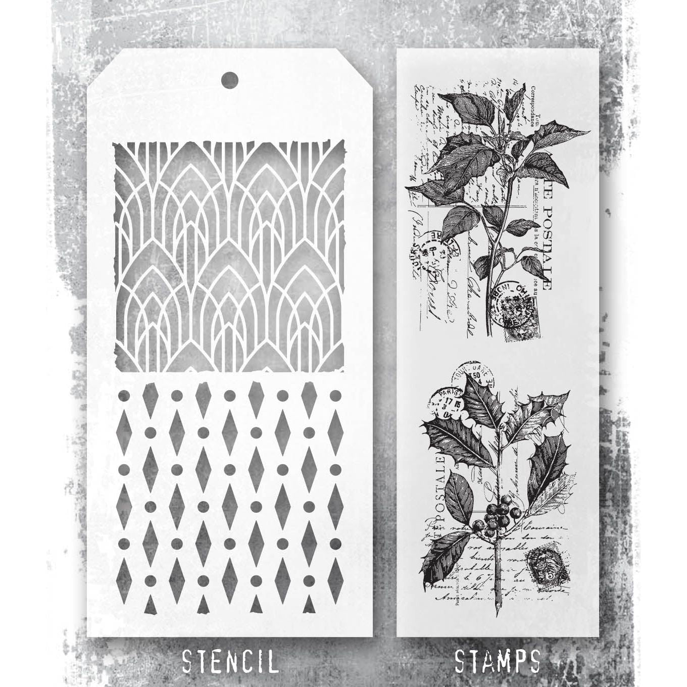 Tim Holtz Clear Stamps and Stencils Festive Collage, Deco Arch, Diamond Dots thmm175 product image