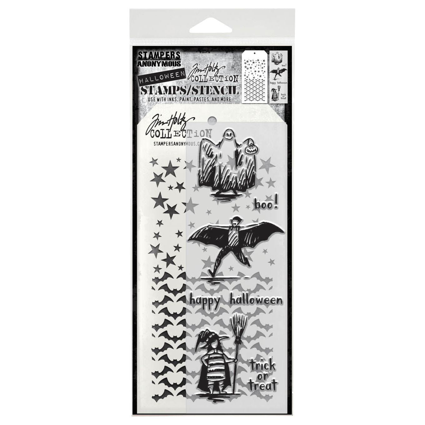 Tim Holtz Clear Stamps and Stencils Halloween Sketchbook, Batground, Falling Stars thmm165