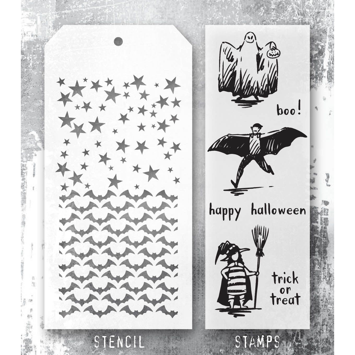 Tim Holtz Clear Stamps and Stencils Halloween Sketchbook, Batground, Falling Stars thmm165 product image