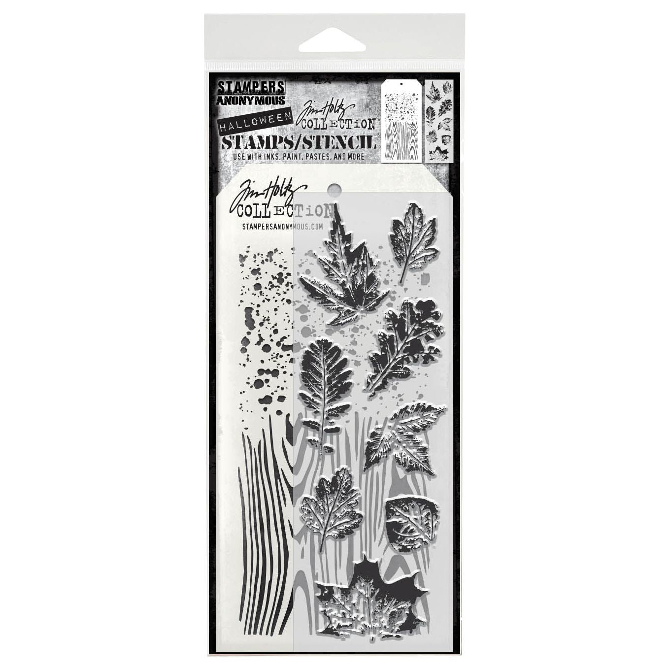 Tim Holtz Clear Stamps and Stencils Leaf Prints 2, Speckles, Woodgrain thmm167