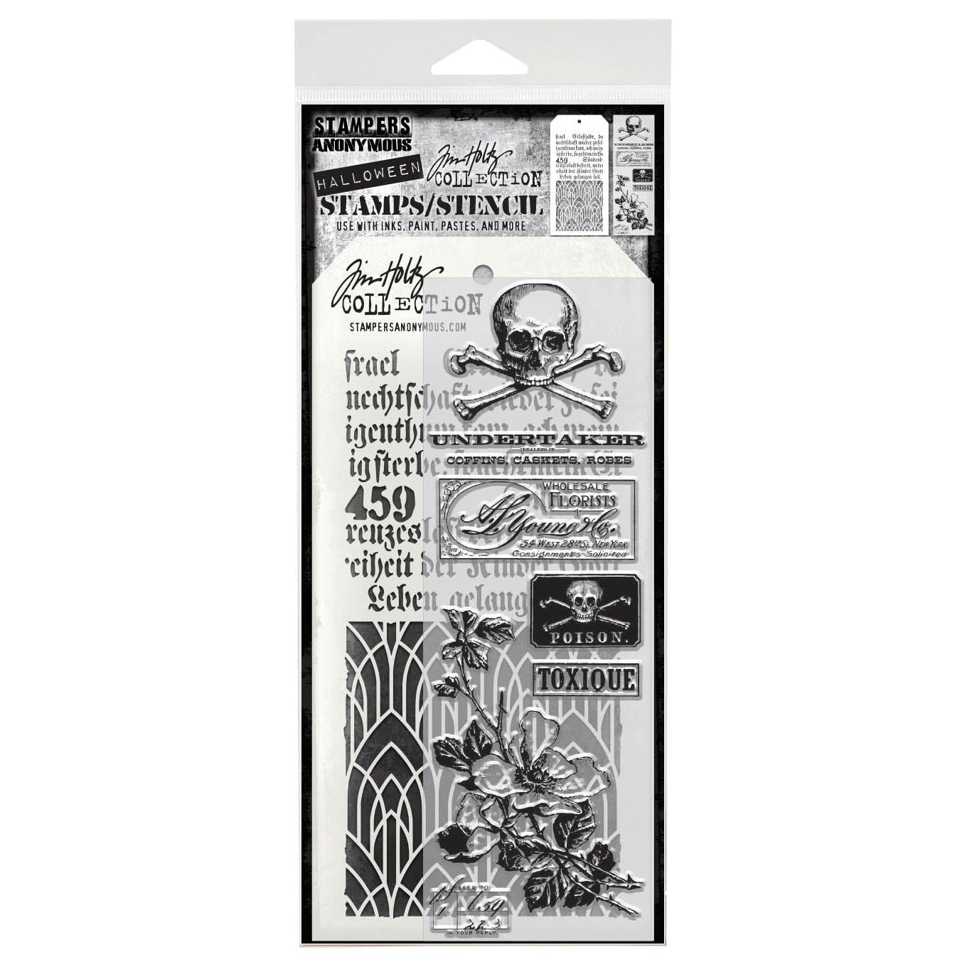 Tim Holtz Clear Stamps and Stencils Rest In Peace, Deco Arch, Script thmm172