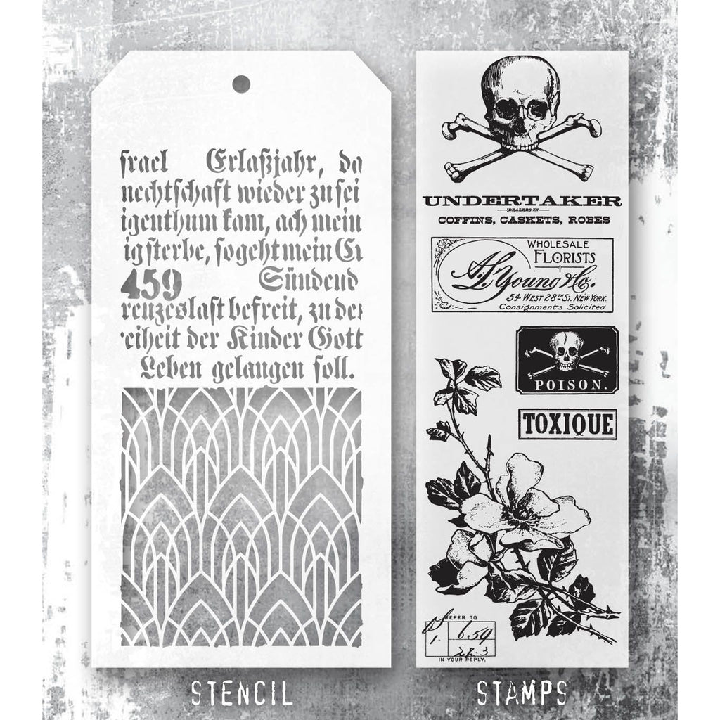 Tim Holtz Clear Stamps and Stencils Rest In Peace, Deco Arch, Script thmm172 product image