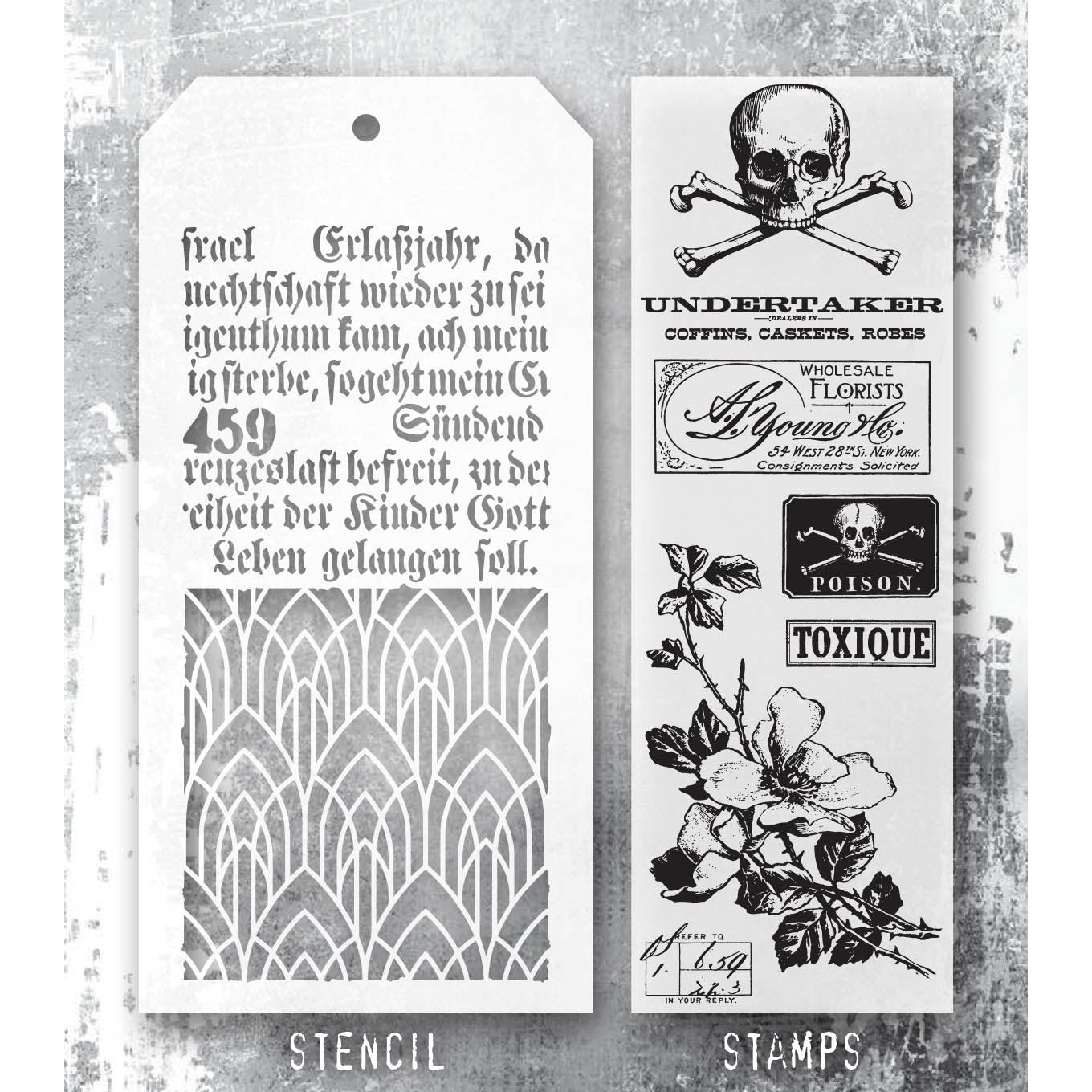 Tim Holtz Clear Stamps and Stencils Rest In Peace, Deco Arch, Script thmm172 product image