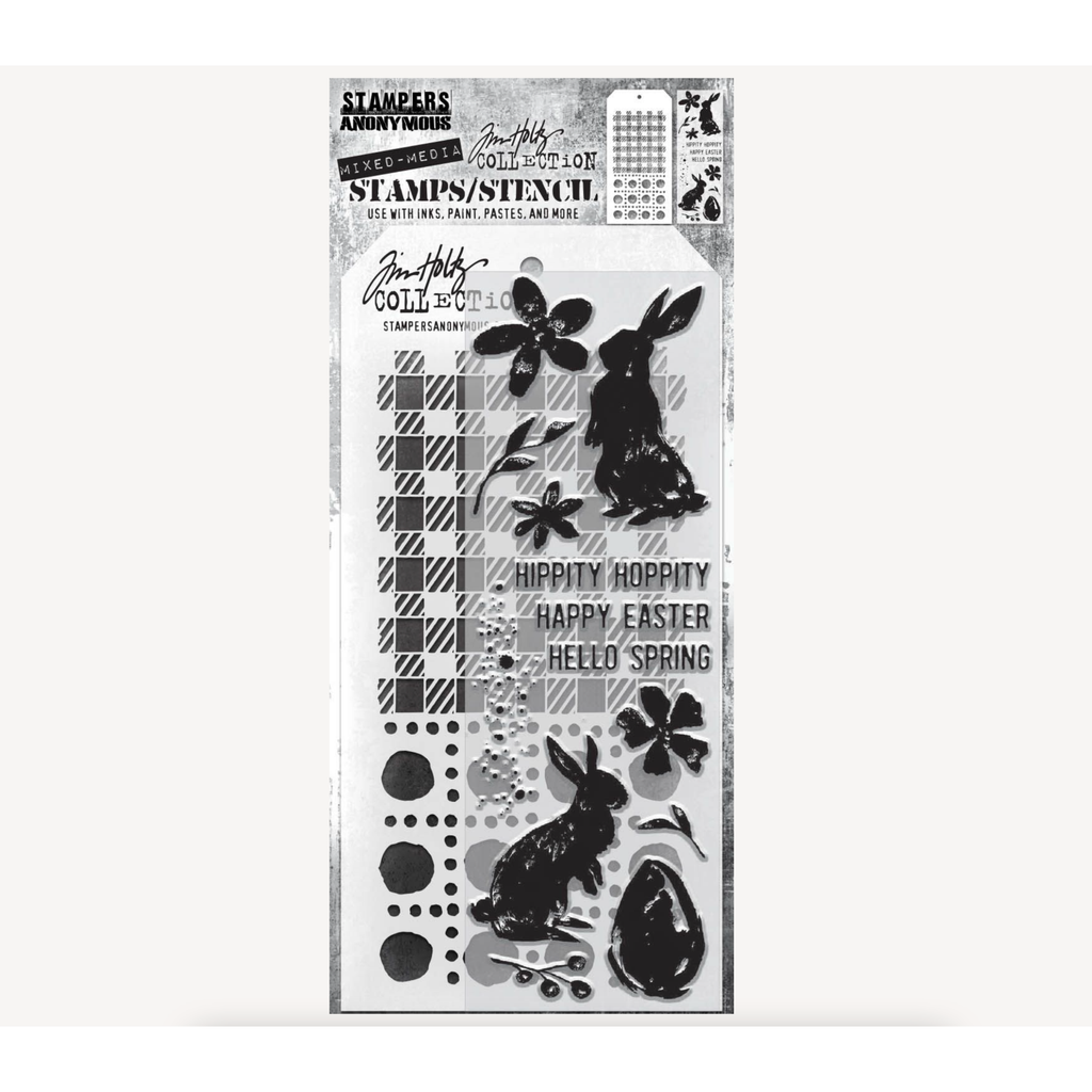 Tim Holtz Clear Stamps and Stencils Spring Shadows, Gingham, and Dotted Line thmm163