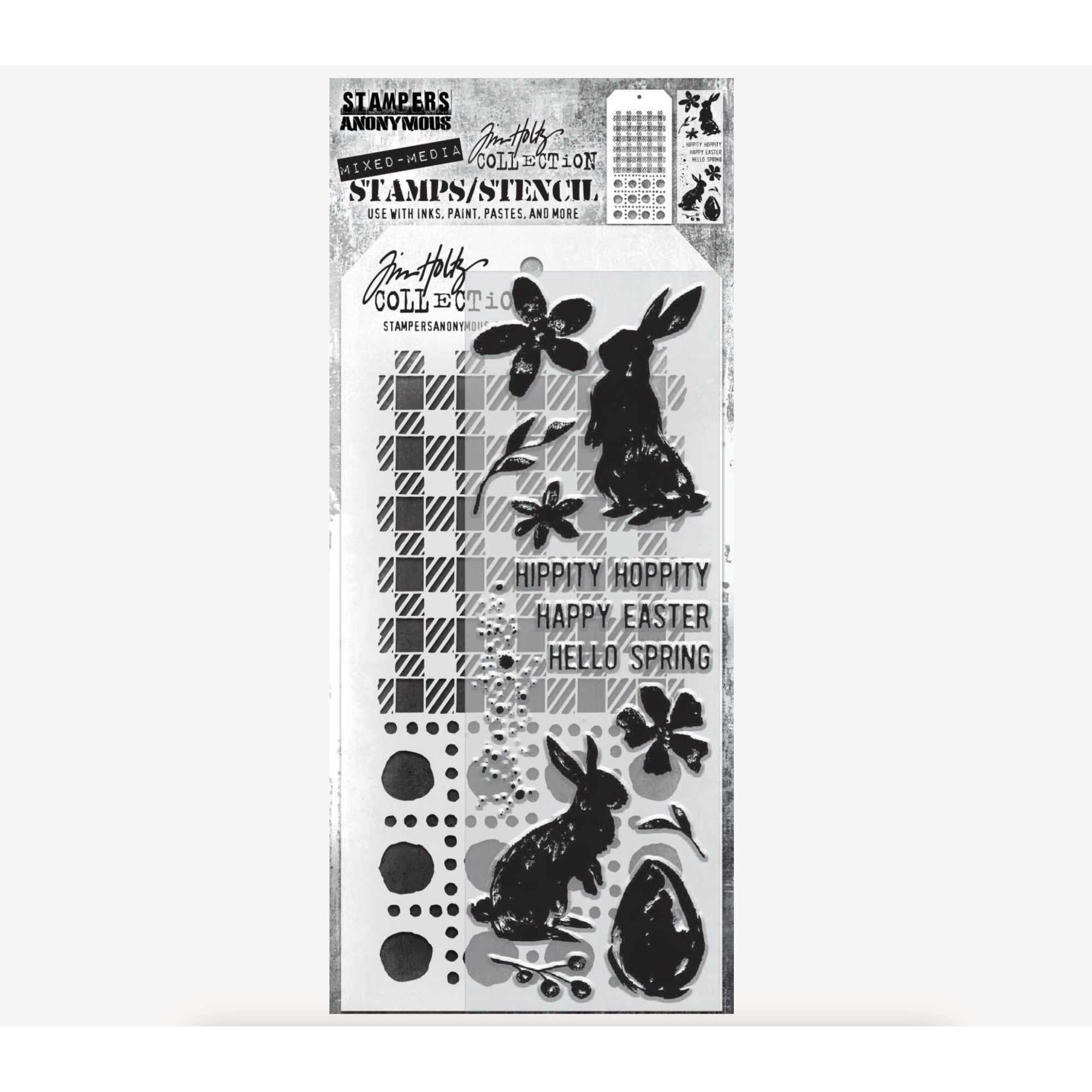 Tim Holtz Clear Stamps and Stencils Spring Shadows, Gingham, and Dotted Line thmm163
