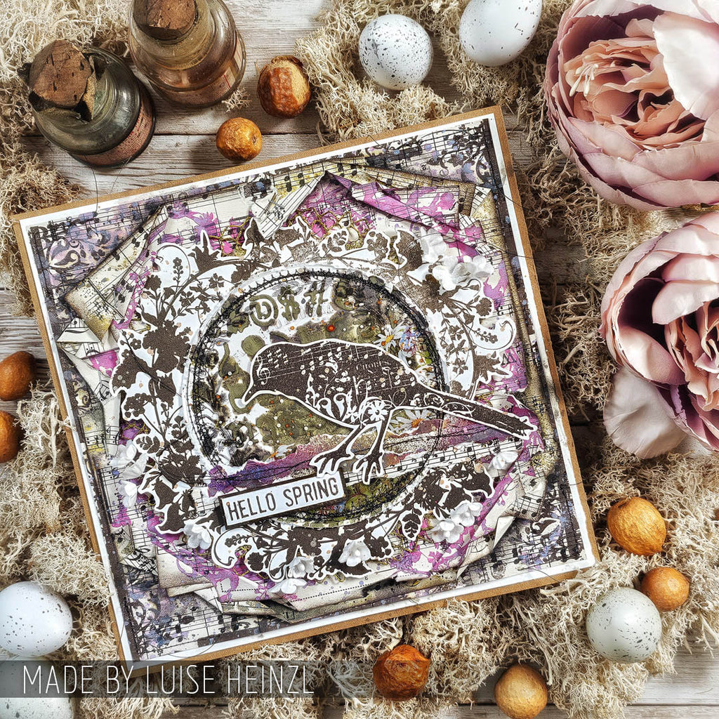 Tim Holtz Clear Stamps and Stencils Spring Shadows, Gingham, and Dotted Line thmm163 bird