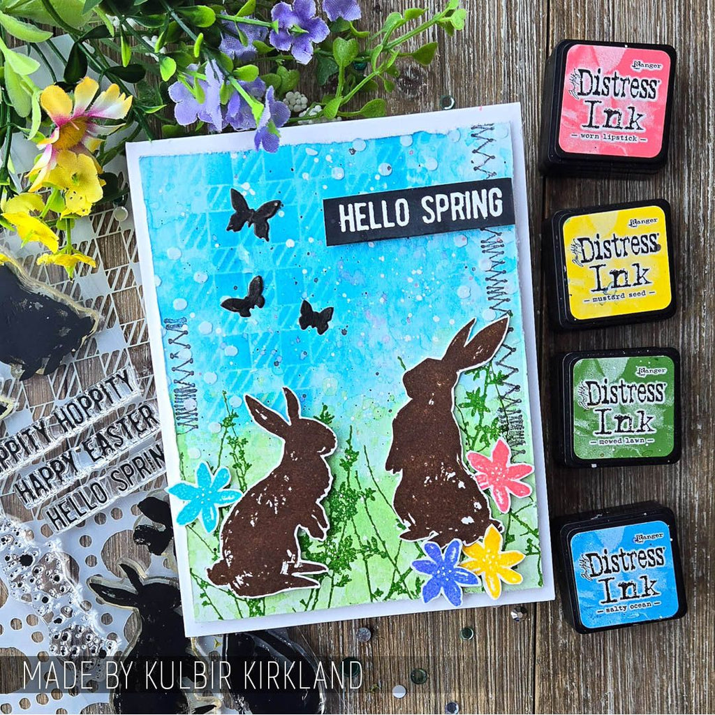 Tim Holtz Clear Stamps and Stencils Spring Shadows, Gingham, and Dotted Line thmm163 blue