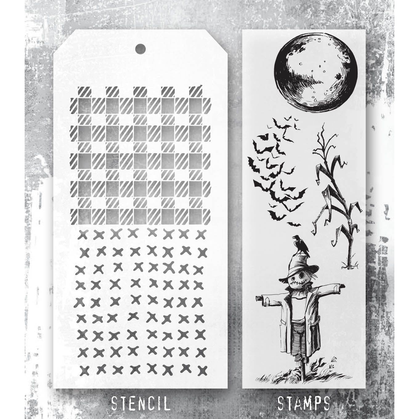 Tim Holtz Clear Stamps and Stencils The Scarecrow, Gingham, Stitches thmm170 product image