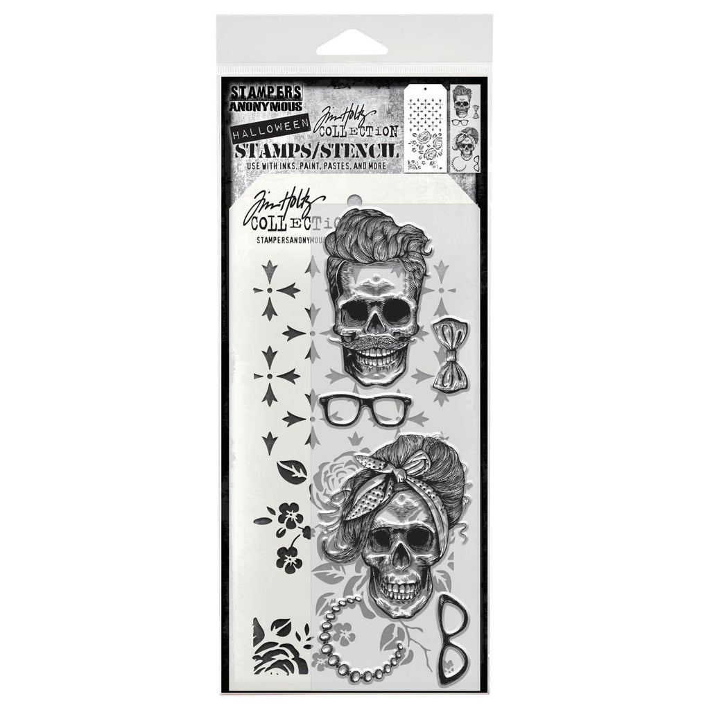Tim Holtz Clear Stamps and Stencils Wicked Hipsters, Roses, Crossed thmm171