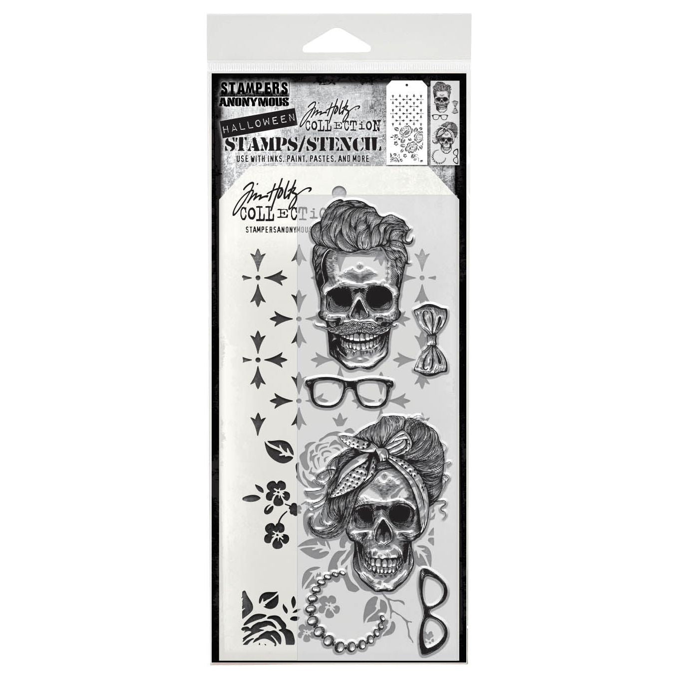 Tim Holtz Clear Stamps and Stencils Wicked Hipsters, Roses, Crossed thmm171