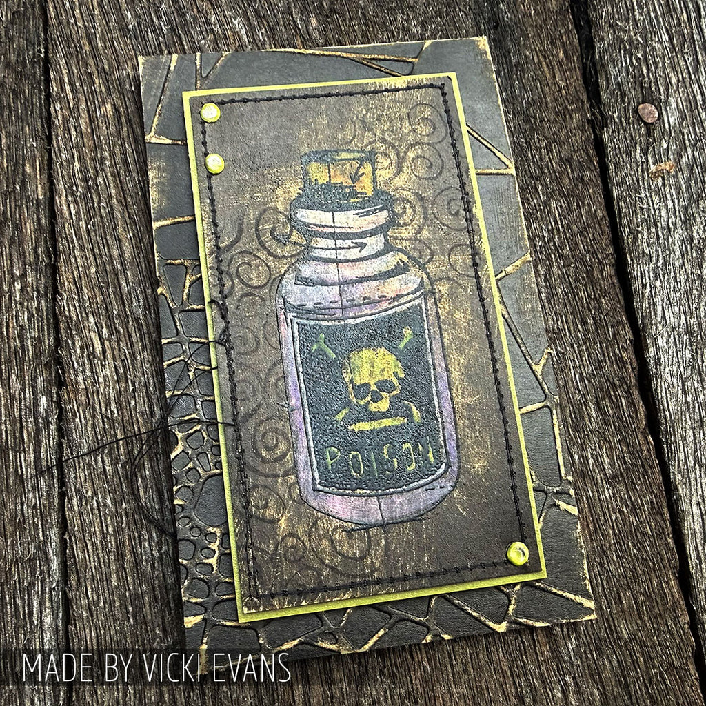 Tim Holtz Cling Rubber Components Stamp Swirls com012 poison bottle picture vicki evans